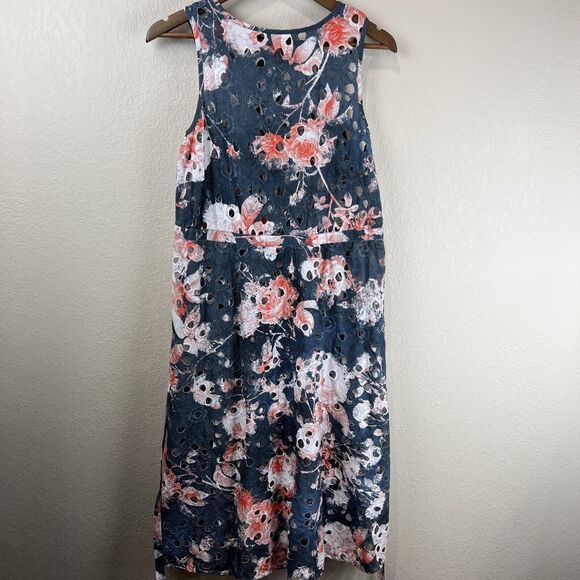 Hemant Nandita Dress Women 4 Pink Blue Eyelet Sleeveless Spring‎ Romantic - Picture 5 of 9